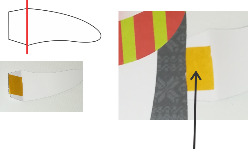 Fold line and glue placement for flipper piece