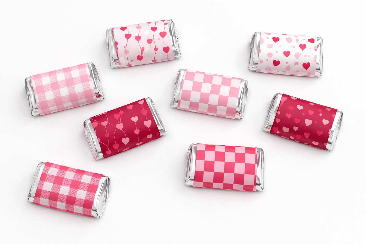 Valentine mini Hershey wrappers printable with heart patterns