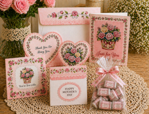 Roses in Bloom vintage floral printable kit preview