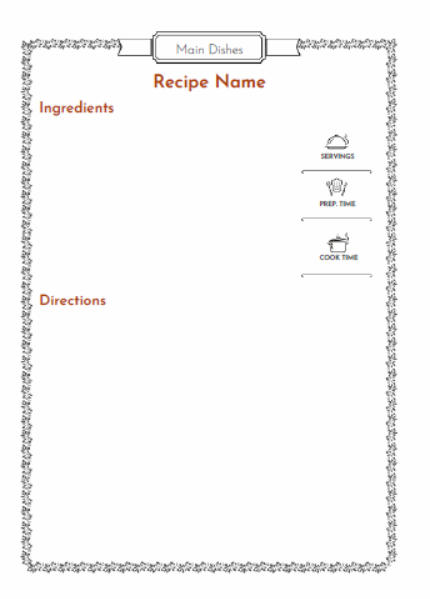 Editable recipe page printable template